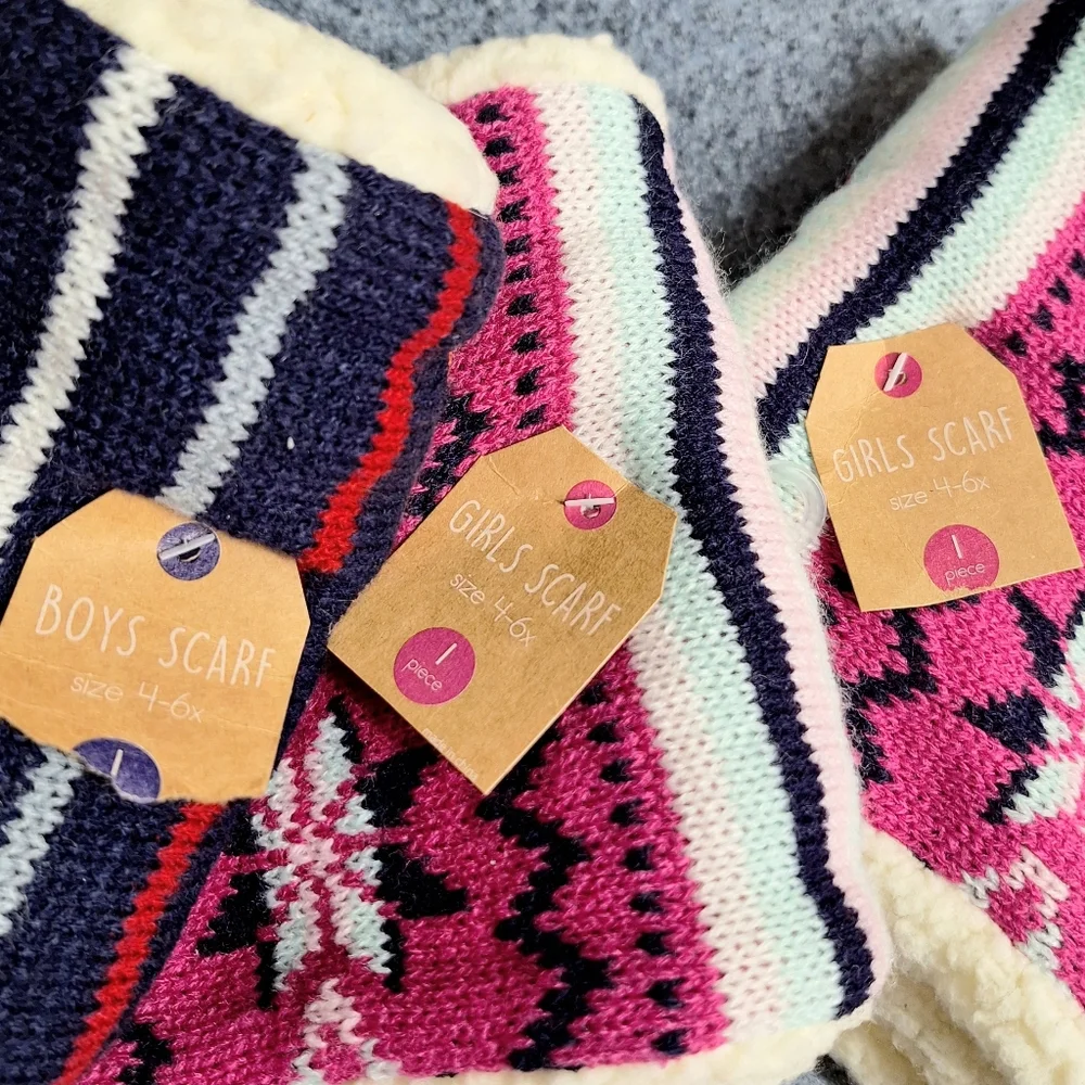 Gertex Plush Scarf, Bundle (2) Snowflakes & (1)Stripes Set of 3, Ages 4-6, NWt